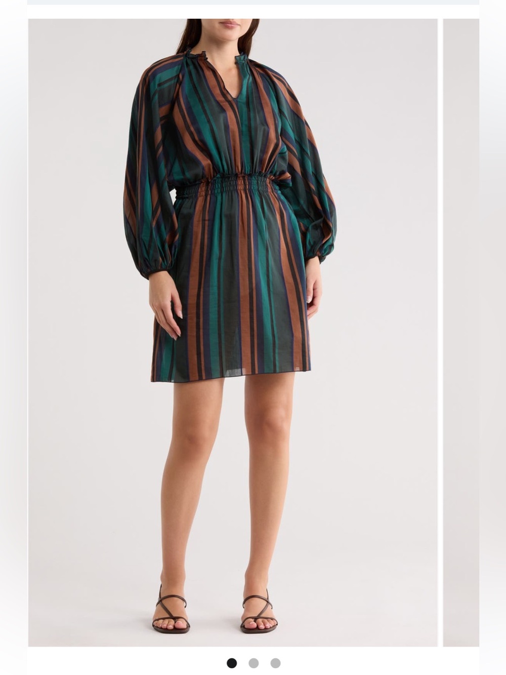 New Longchamp Striped BallooLong-Sleeve Waist-Elastic Mini Dress 36 FR US 4